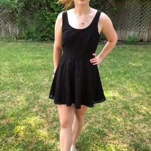 Black Halter Mini Flowy Tie Bow Skater Style Dress